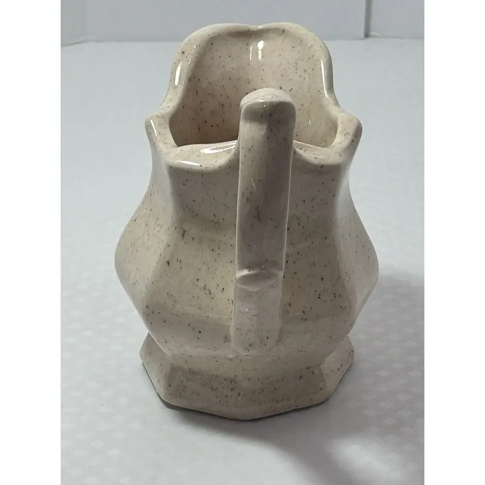 6” Beige W/‎ Brown Speckles 1983 Handmade Pottery Pitcher Vase READ